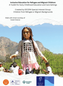 Cover of Inclusive education resource showing large puppet of girl (Amal) in the open air